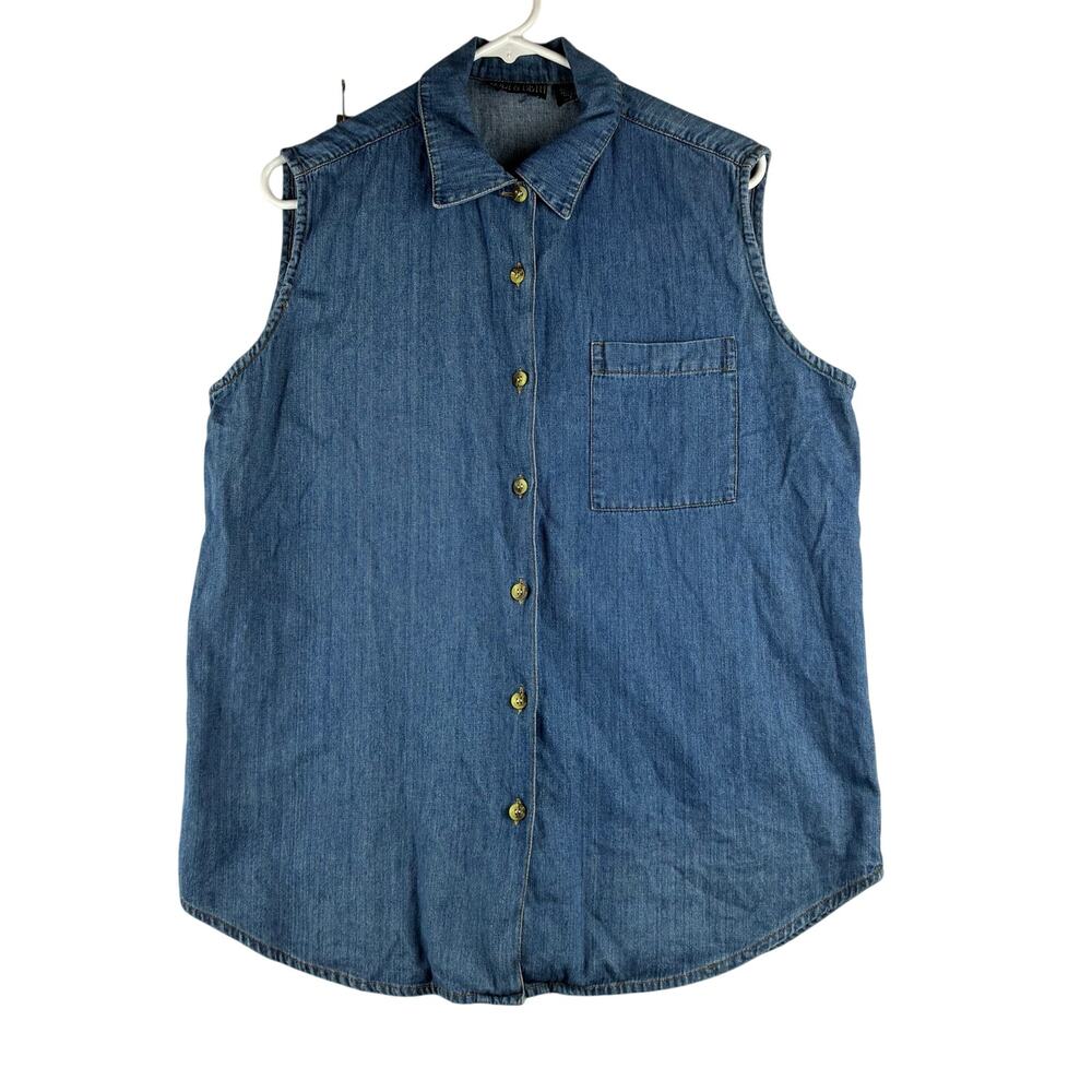 Zoey & Beth Sleeveless Chambray Button Up Top Women's Large Cotton Western Chic